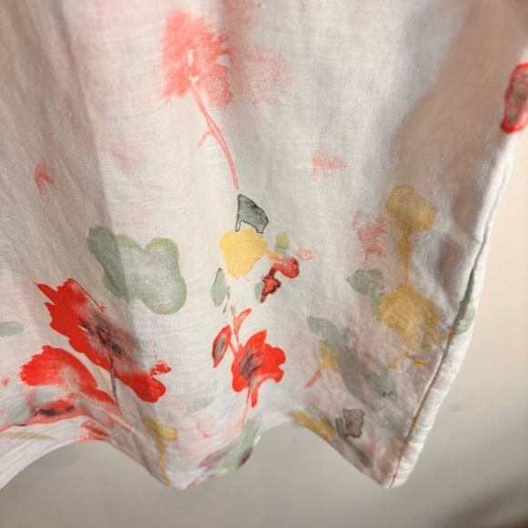 CHARLIE B Sz XL Floral White Sleeveless Dress 100% Linen A-Line V-Neck NEW - Picture 7 of 12